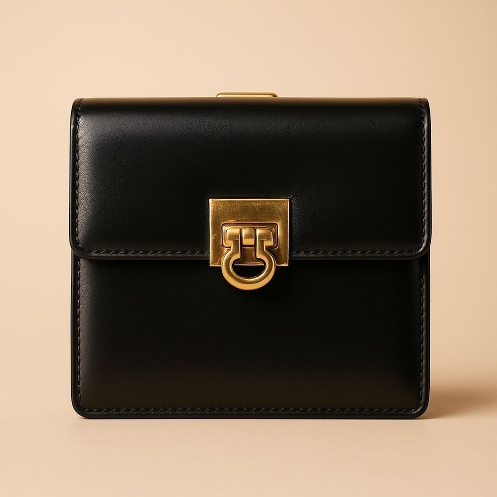 Salvatore Ferragamo Black Patent Leather Wallet – Pristine Preloved Condition